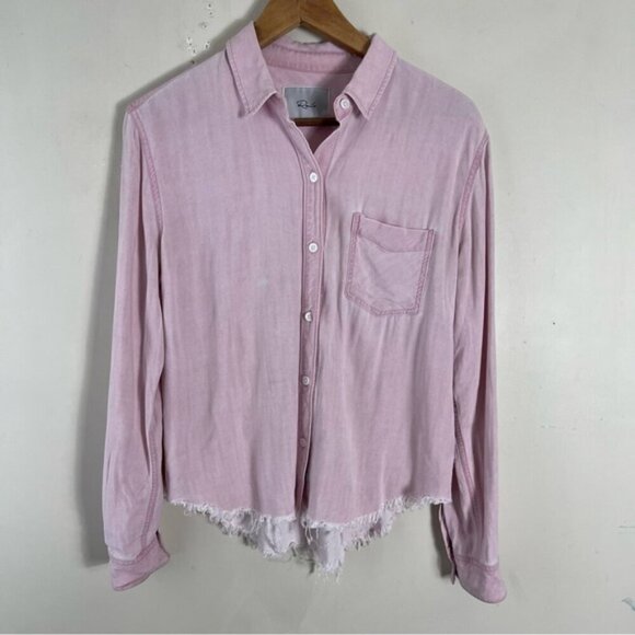 RAILS Ingrid Raw hem Shirt button up chambray Dusty Rose size Small Rayon - Picture 2 of 10